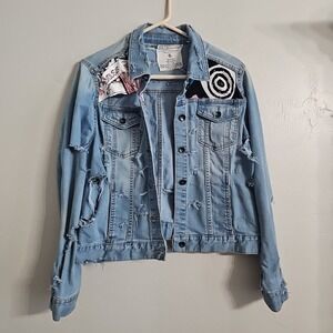 Custom Distressed St John's Bay Budweiser Denim Jacket Size S "Read"
